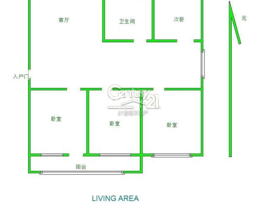 (学区房精选）宏城集团生活区 107平 温馨3室 带储藏室 80万户型图