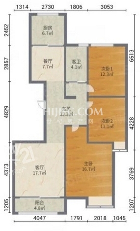 星河上城精装洋房，三室好楼层99万带30平储藏室。户型图
