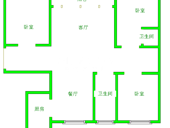 紧邻黄实小单位小区，158平105万，黄金楼层，全天采光、三室双卫，南北通透户型图